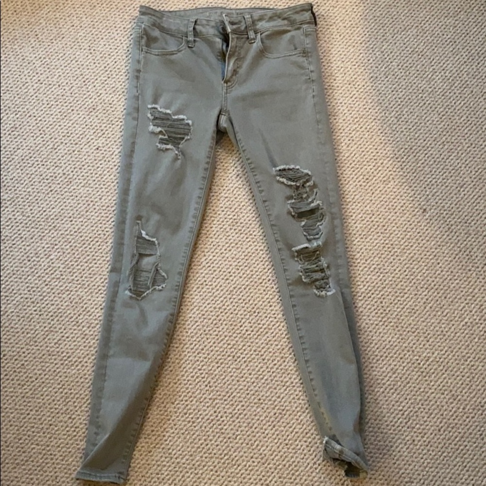 Green skinny jeans